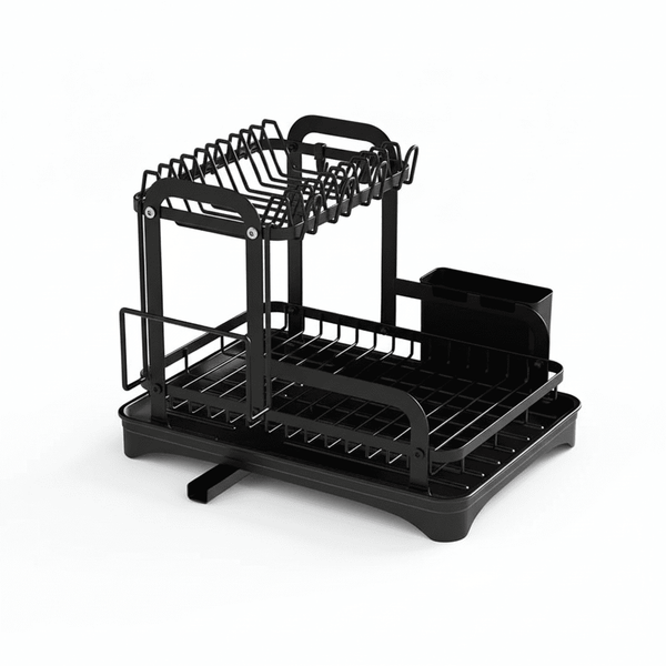 360° Rotating Dish Drying Rack - 2-Tier with Drain Tray