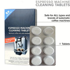 Espresso machine cleaning tablets blister pack with 8 gray tablets inside