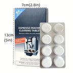 Espresso machine cleaning tablet blister pack, shown with size measurements