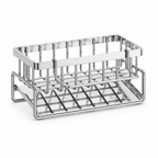 Stainless steel over-sink sponge organizer rack with front support and draining base
