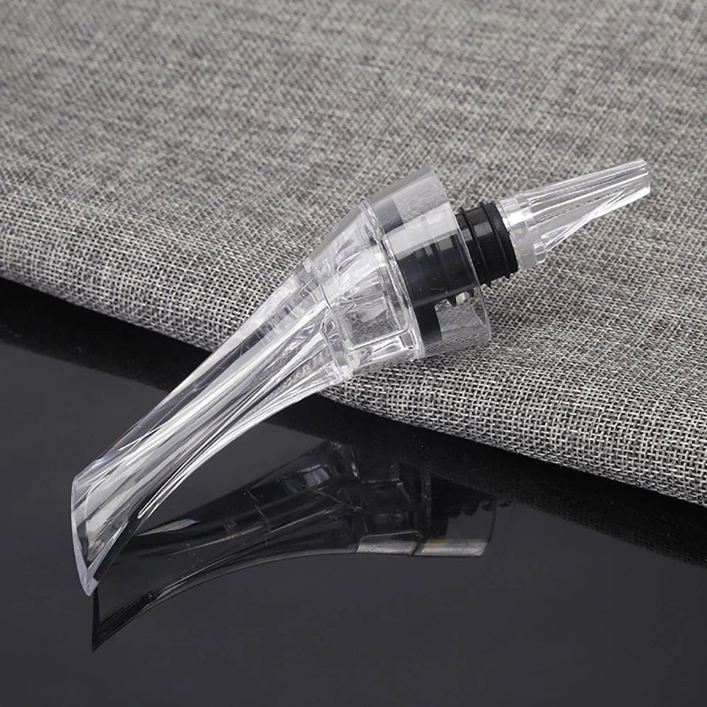 Wine aerator pourer spout, clear outlet and black seal ring for bottle neck