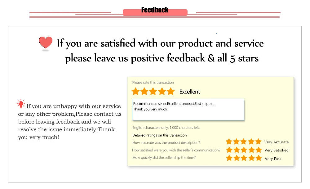 Coffee dripper listing feedback section with star rating request message