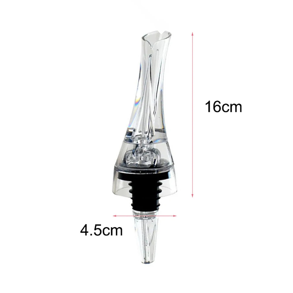 Wine aerator pourer spout, clear plastic aerator with black ring; compact outlet