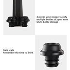 Manual wine vacuum pump with four black silicone stoppers, multi-bottle set