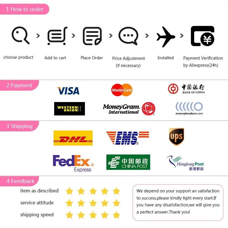 Checkout screen with payment logos and shipping icons