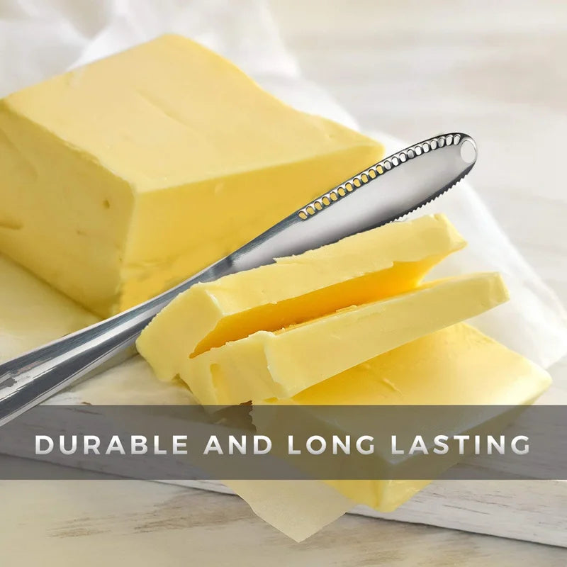 Stainless steel butter curler knife with ridged blade shaping butter slices