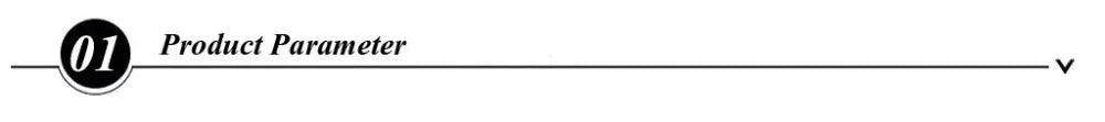 Product parameter graphic with numbered section and dropdown arrow