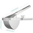 Stainless steel potato ricer with hopper and lever handle, size markings shown