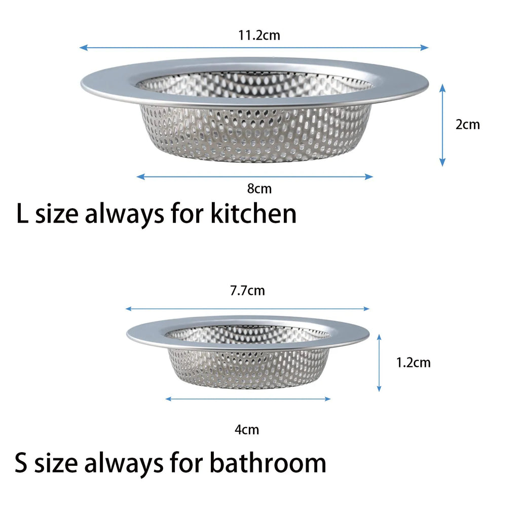 L and S size stainless steel strainer basket dimensions, shown side by side