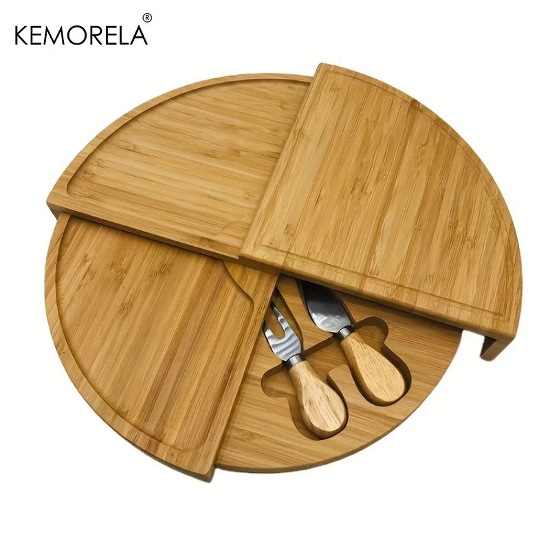 Cheese Board Set with Cutlery - Slide-Out Drawer & Tools