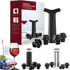 Manual wine vacuum pump set with black pump and 4 reusable silicone stoppers