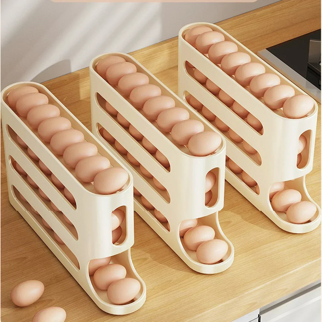 Refrigerator Egg Storage Box - Auto-Rolling Ladder Style Holder