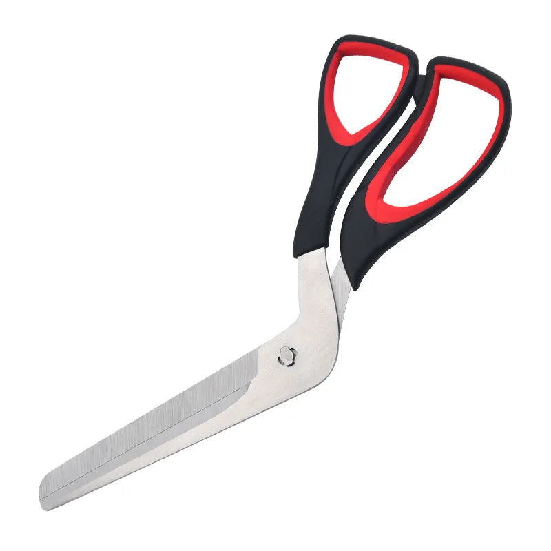 Pizza scissors with stainless steel blade and black/red comfort handles