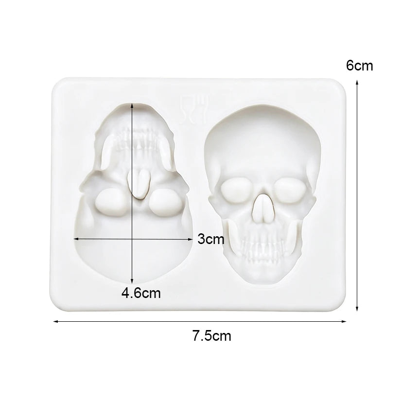 Halloween skull silicone cake mold tray with two skull-shaped cavities