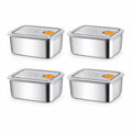 Four square stainless steel food containers with vented, leakproof lids set