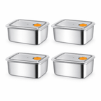 Four square stainless steel food containers with vented, leakproof lids set