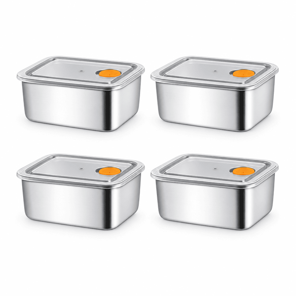 4-Piece Stainless Steel Food Storage Container Set with Leakproof Vented Lids