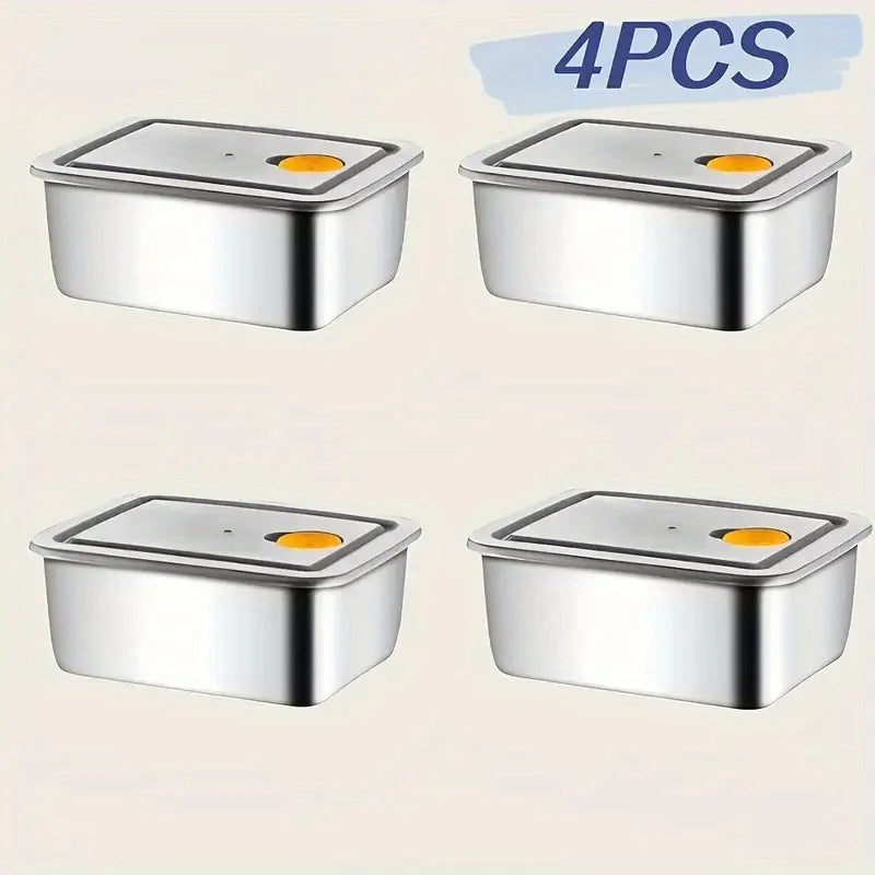 Stainless steel food storage containers set with vented leakproof lids, four pieces