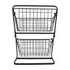 Black 2-tier wire countertop fruit basket organizer, front view of two stacked baskets