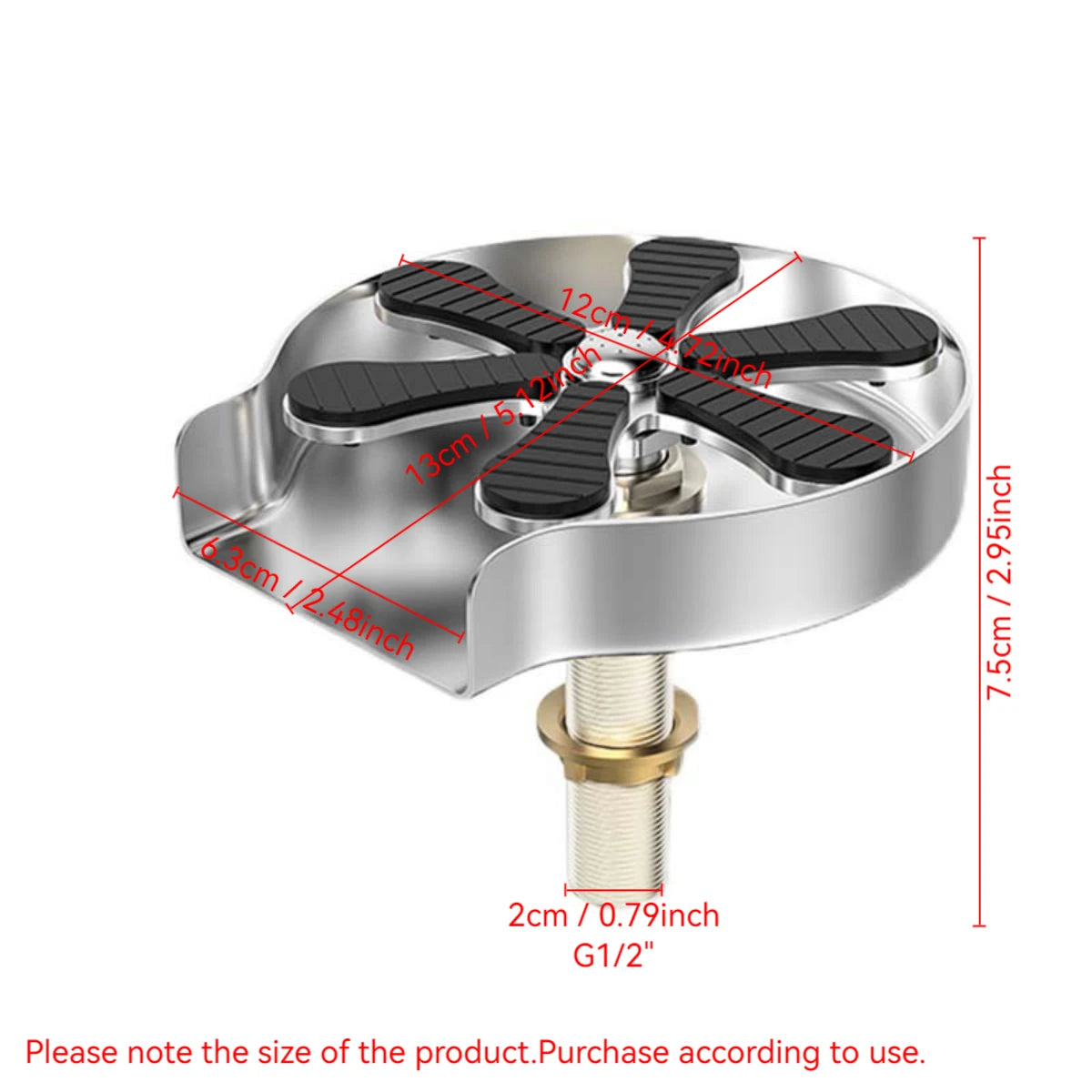 Stainless steel glass rinser dimensions view with black multi-angle jet arms
