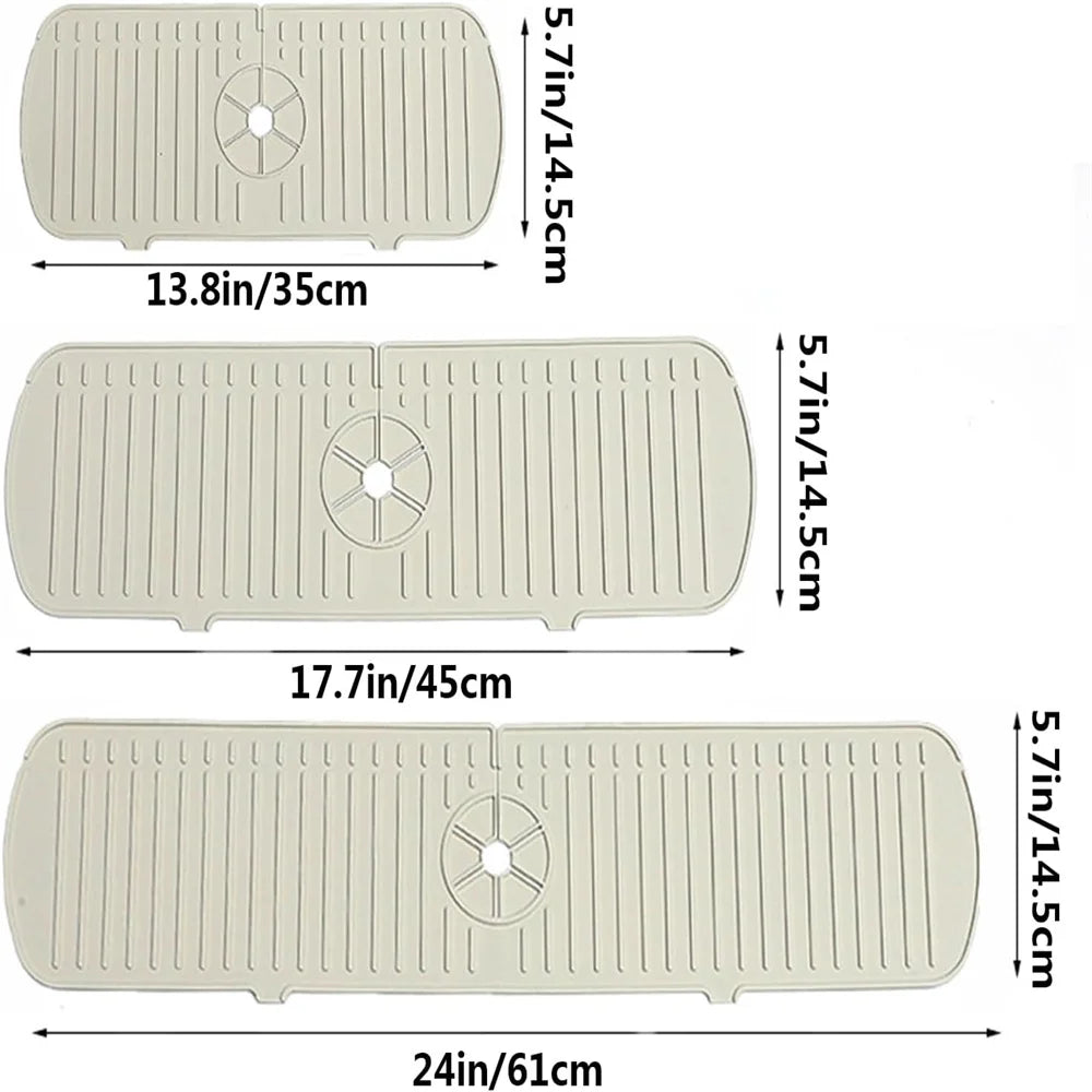 Silicone sink splash guard and drain mat size diagram: 13.8in, 17.7in, and 24in