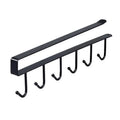 Matte black under-cabinet 6-hook rack with curved ends and six hanging hooks