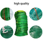 Green mesh produce bag with close-up fabric texture and stitched mesh detail.