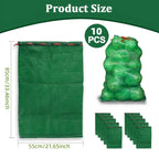 Extra-large green mesh produce storage bags set of 10, shown with size outline.