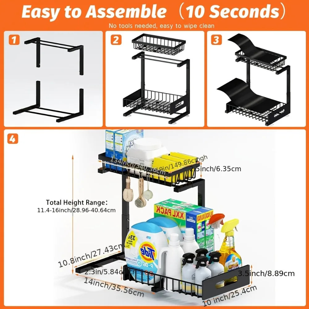 Under Sink Organizer - Pull-Out Metal Storage Shelf