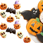 Silicone Halloween mold pieces showing pumpkin, skull, bat, and ghost shapes