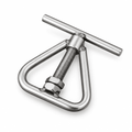 Stainless steel manual nutcracker and sheller, side view of U-frame and handles