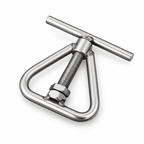 Stainless steel manual nutcracker and sheller, side view of U-frame and handles