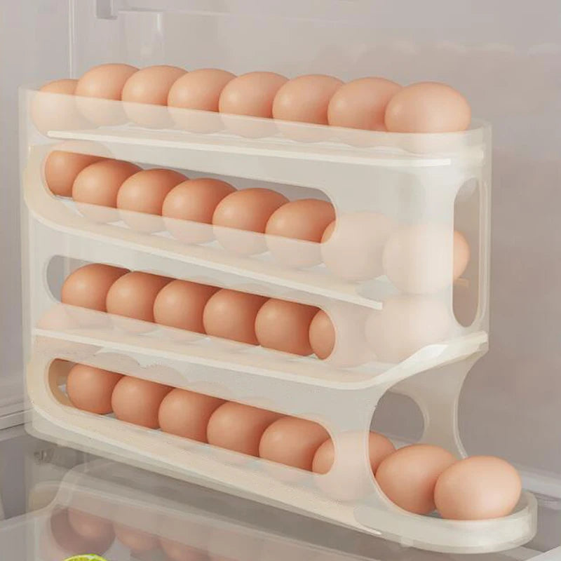Refrigerator Egg Storage Box - Auto-Rolling Ladder Style Holder