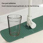 Green silicone sink faucet splash guard with drain mat and molded water channels
