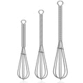 Stainless steel balloon wire whisk set: 3 graduated mini sizes with loop handles