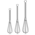 Stainless steel balloon wire whisks set of 3 graduated sizes, standing view