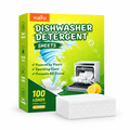 YUEFU dishwasher detergent sheets box with stack of white sheets and lemon