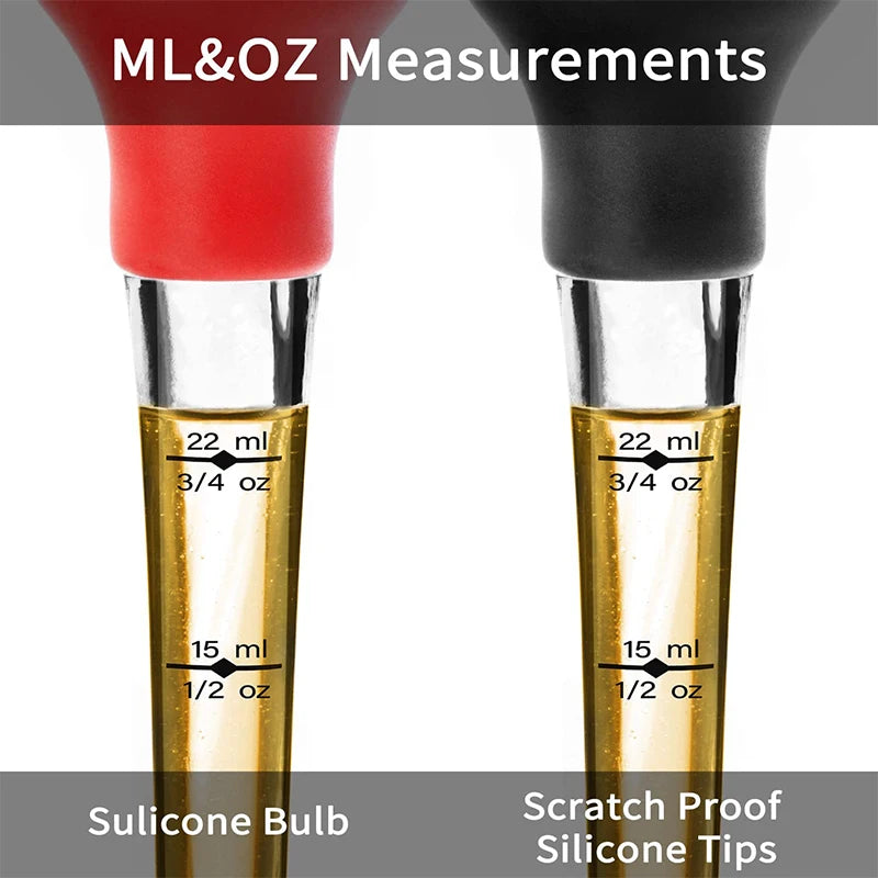 Marinade injector with silicone bulb and ml/oz measuring scale on clear tube