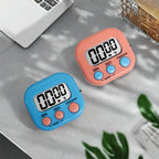 Pink and blue digital kitchen timers with large LCD display and MIN/SEC start/stop buttons
