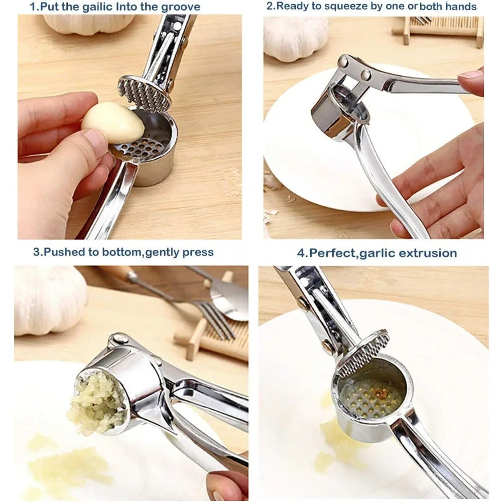 Heavy Duty Garlic Press - Stainless Steel Crusher & Peeler