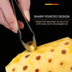 Stainless steel V-shaped pineapple eye remover tool with pointed fork blade