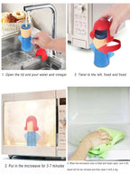 Microwave steam cleaner tool with red top and blue base for water and vinegar.