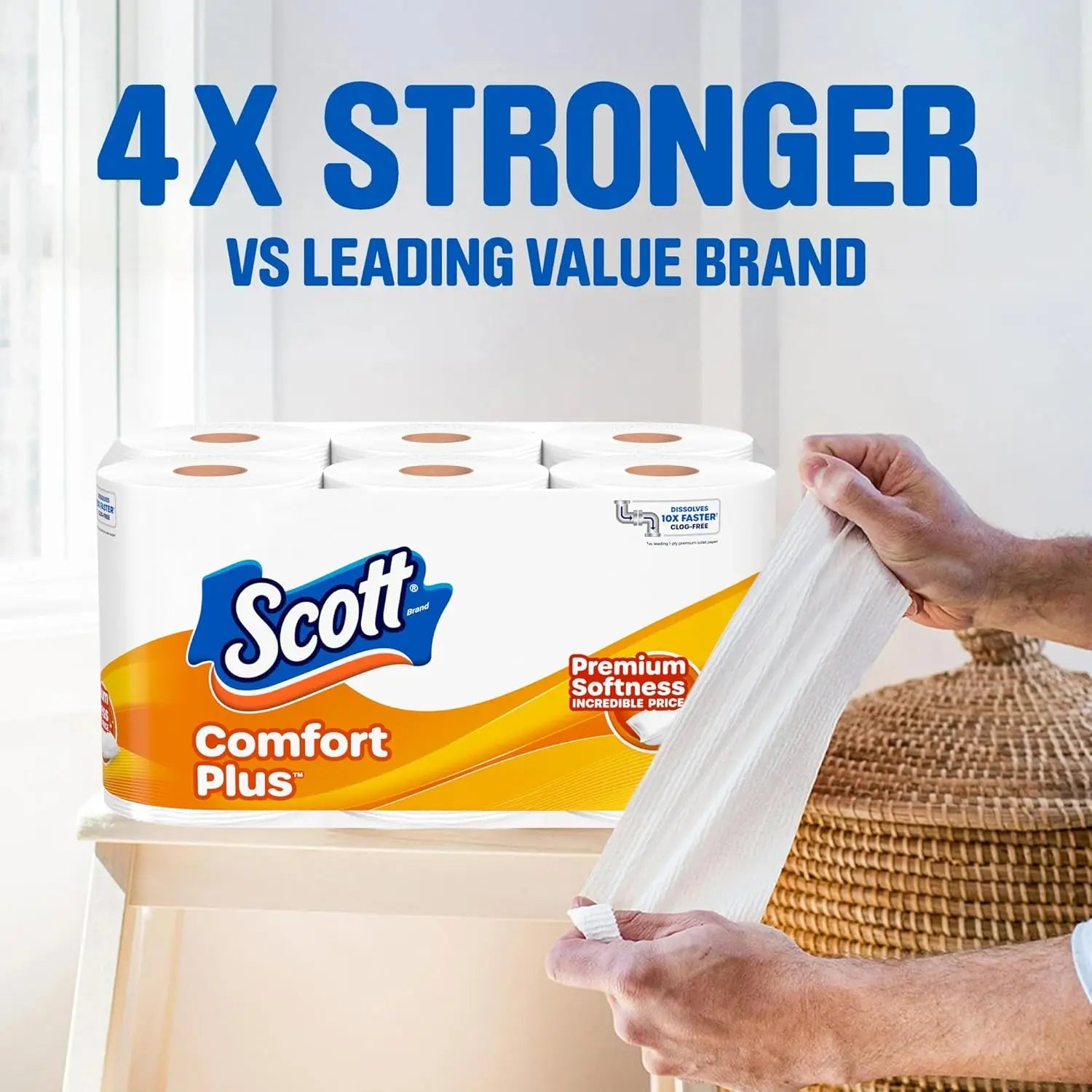 ComfortPlus Toilet Paper - 12 Double Rolls, 1-Ply Septic-Safe