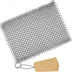 Cast iron chainmail scrubber with 316 stainless steel mesh pad and hanging loop