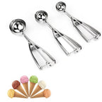 Stainless steel spring scoops with round bowls and metal release levers