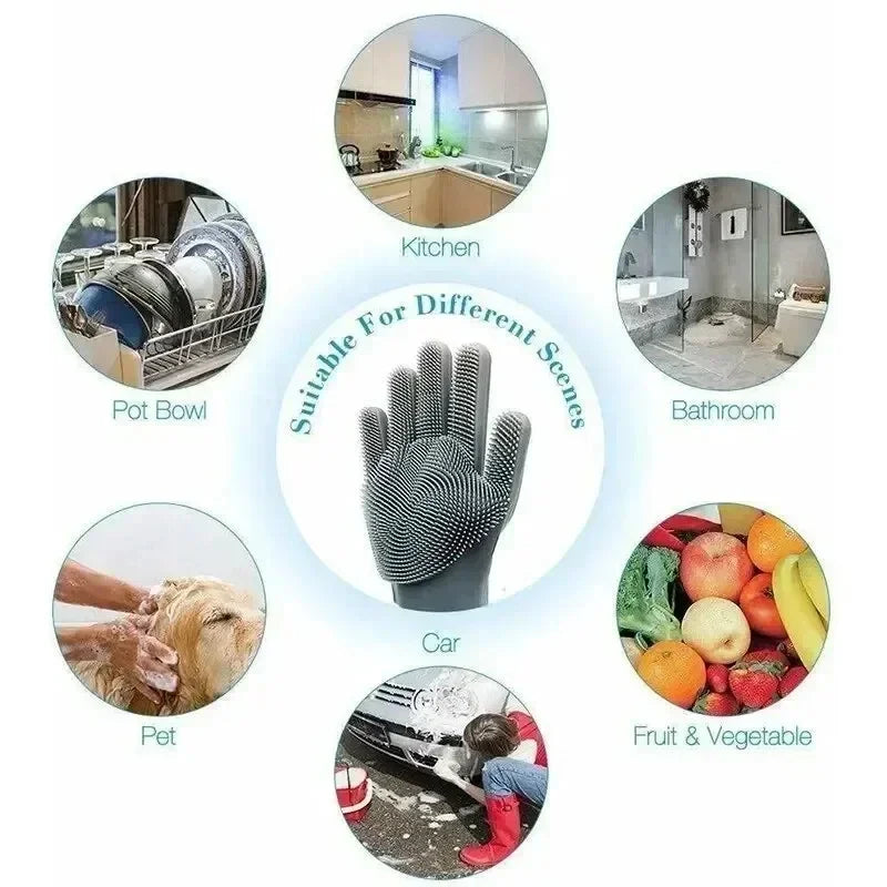 Silicone scrubber glove with finger bristles for multiple cleaning surfaces