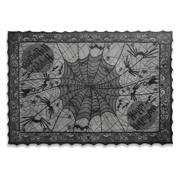Black Spider Web Lace Table Runner for Halloween