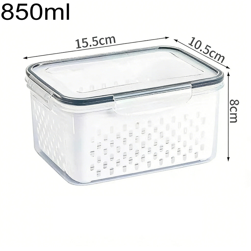 850 ml clear produce storage container with perforated drain basket and lid