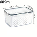 850 ml clear produce storage container with perforated drain basket and lid