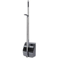 Household broom and dustpan set with upright metal handle and gray dustpan